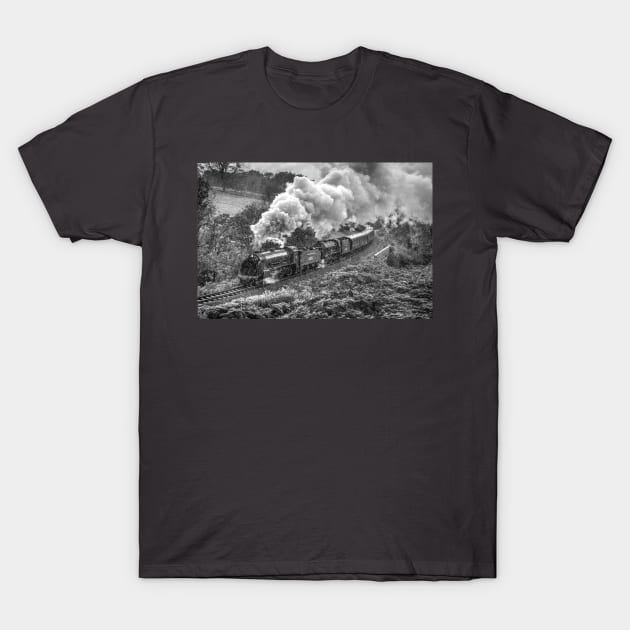 Locomotives the rain - Black and White T-Shirt by SteveHClark